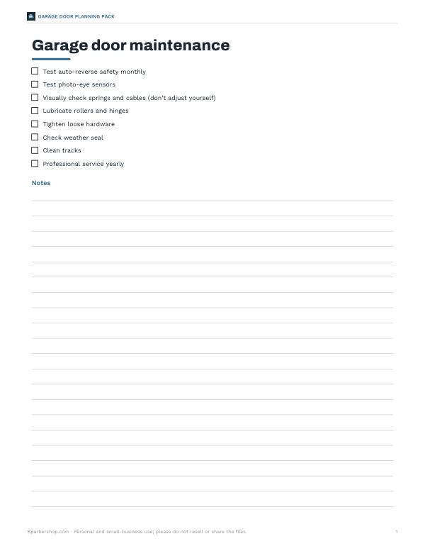 Preview of Printable Garage Door Maintenance Checklist